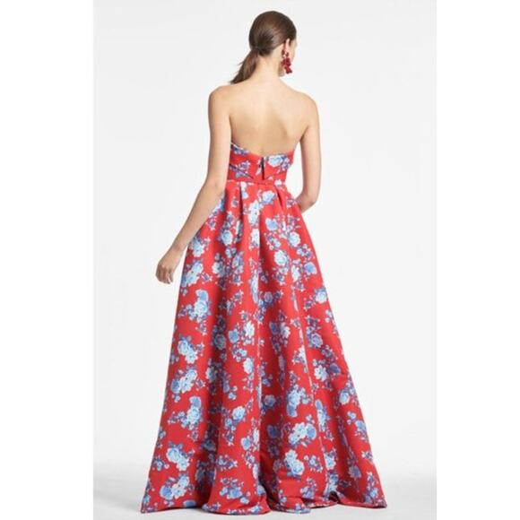 SACHIN + BABI Dress Size 12 Evening Gown Brielle Red Blue Floral Strapless - Picture 2 of 11